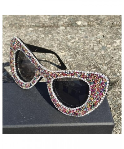 Diamond cat eye Sparkling Sunglasses Women Fashion Butterfly Rhinestones Female Bling Party Shade Sun Glasses White Colorful+...