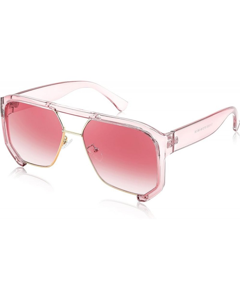 Men Women Sunglasses Aviator, Square 70s Frame, Vintage Retro Trendy UV400 Sun Glasses B2398 Barbie Pink Frame Gradient Pink ...