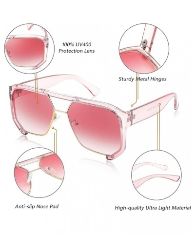 Men Women Sunglasses Aviator, Square 70s Frame, Vintage Retro Trendy UV400 Sun Glasses B2398 Barbie Pink Frame Gradient Pink ...