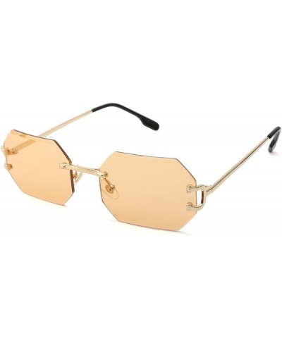 Rimless Sunglasses for Men Women -Octagon Frameless Sun Glasses Black Shade Polygon Tinted Eyewear Orange $9.68 Octagonal