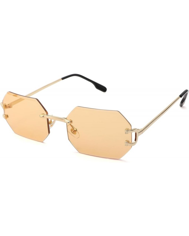 Rimless Sunglasses for Men Women -Octagon Frameless Sun Glasses Black Shade Polygon Tinted Eyewear Orange $9.68 Octagonal