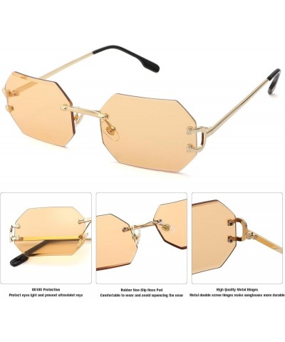 Rimless Sunglasses for Men Women -Octagon Frameless Sun Glasses Black Shade Polygon Tinted Eyewear Orange $9.68 Octagonal