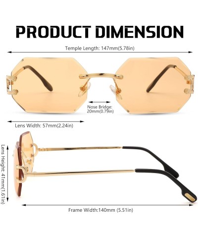 Rimless Sunglasses for Men Women -Octagon Frameless Sun Glasses Black Shade Polygon Tinted Eyewear Orange $9.68 Octagonal