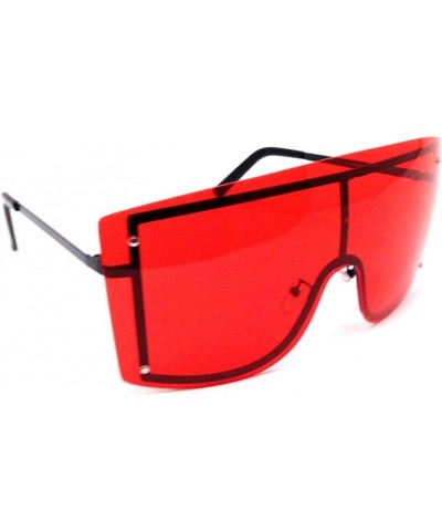 Arctic Rimless Oversized One Piece Shield Flat Top Sunglasses Black Metallic Frame Red $8.67 Oversized