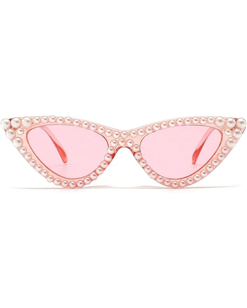 Shiny Pearl Cat Eye Sunglasses For Women Vintage Fashion Luxury Rhinestone Sun Glasses Female Elegant Party Shades Pink $10.4...