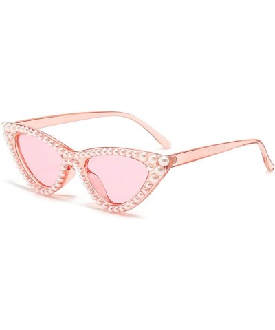 Shiny Pearl Cat Eye Sunglasses For Women Vintage Fashion Luxury Rhinestone Sun Glasses Female Elegant Party Shades Pink $10.4...