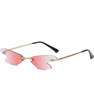 Rimless Dragonfly Wing Fashion Sunglasses Women Vintage Gradient Pink Lens Eyewear Men Cat Eye Sun Glasses Gradient Pink $10....