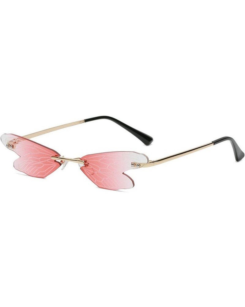 Rimless Dragonfly Wing Fashion Sunglasses Women Vintage Gradient Pink Lens Eyewear Men Cat Eye Sun Glasses Gradient Pink $10....