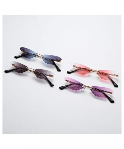 Rimless Dragonfly Wing Fashion Sunglasses Women Vintage Gradient Pink Lens Eyewear Men Cat Eye Sun Glasses Gradient Pink $10....