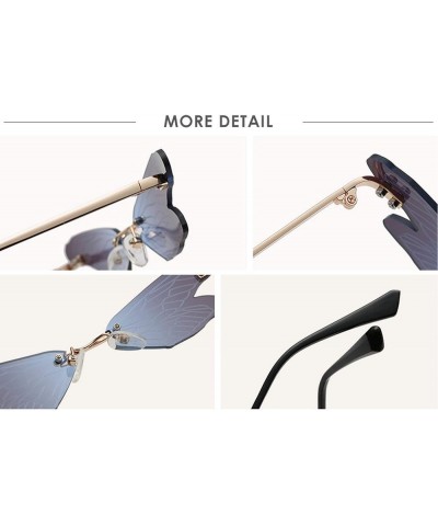 Rimless Dragonfly Wing Fashion Sunglasses Women Vintage Gradient Pink Lens Eyewear Men Cat Eye Sun Glasses Gradient Pink $10....