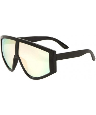 Khan Thick Bold Futuristic XL Oversized Shield Wrap Sunglasses Black Frame Pink Green Flash Lenses $8.82 Shield