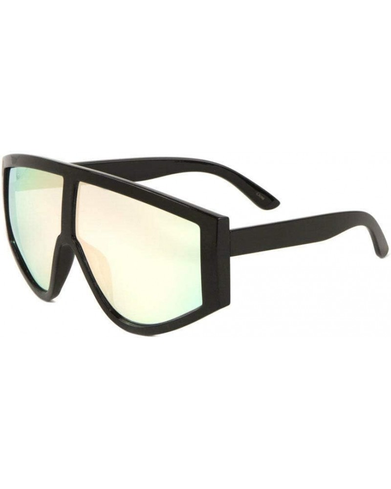 Khan Thick Bold Futuristic XL Oversized Shield Wrap Sunglasses Black Frame Pink Green Flash Lenses $8.82 Shield