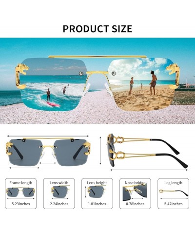 Rimless Sunglasses for Men Square Fashion Shades Tinted Lens Metal Frameless Rectangle Y2K Glasses UV400 B:transparent+transp...