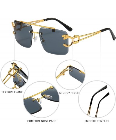 Rimless Sunglasses for Men Square Fashion Shades Tinted Lens Metal Frameless Rectangle Y2K Glasses UV400 B:transparent+transp...