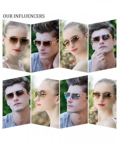 Rimless Sunglasses for Men Square Fashion Shades Tinted Lens Metal Frameless Rectangle Y2K Glasses UV400 B:transparent+transp...