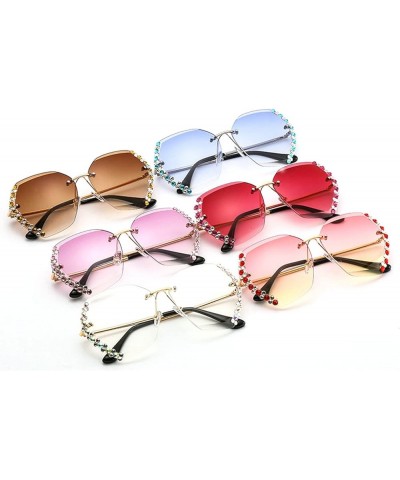 rhinestones Rimless Sunglasses Woman Sexy Diamond square Candy colors Sun Glasses Gradient party Shades for Female 2pcs-brown...