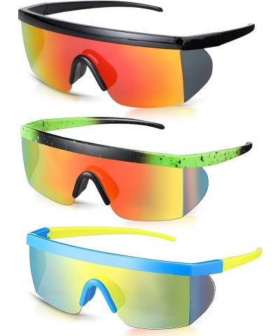 3 Pair Neon Retro Mirrored Sunglasses 80s 90s Semi Rimless Colored Lens Sunglasses for Sport Men Women Vivid Colors $9.47 Rim...