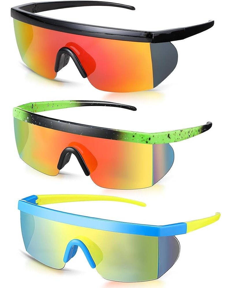 3 Pair Neon Retro Mirrored Sunglasses 80s 90s Semi Rimless Colored Lens Sunglasses for Sport Men Women Vivid Colors $9.47 Rim...