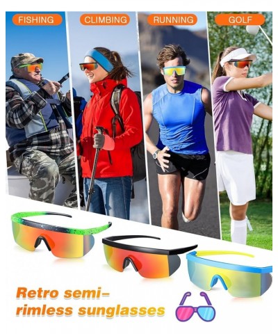 3 Pair Neon Retro Mirrored Sunglasses 80s 90s Semi Rimless Colored Lens Sunglasses for Sport Men Women Vivid Colors $9.47 Rim...