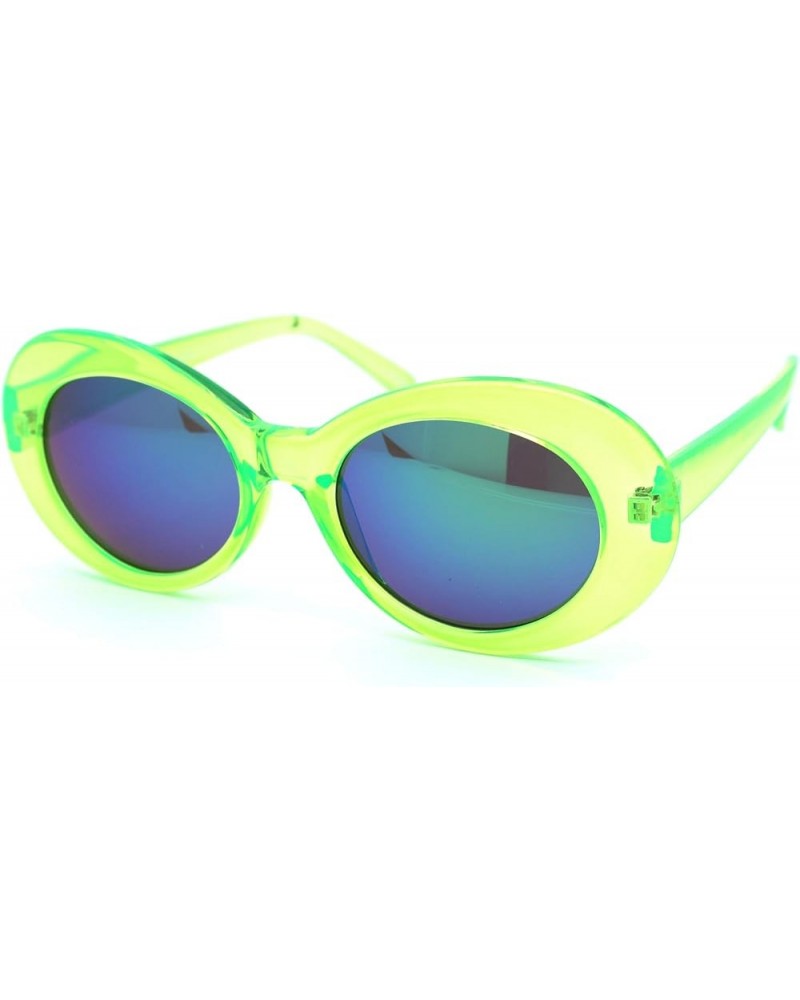 Womens Color Mirror Mod Thick Plastic Oval Round Designer Sunglasses Dark Green Teal Mirror $8.22 Designer