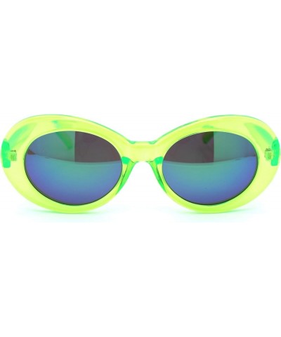 Womens Color Mirror Mod Thick Plastic Oval Round Designer Sunglasses Dark Green Teal Mirror $8.22 Designer