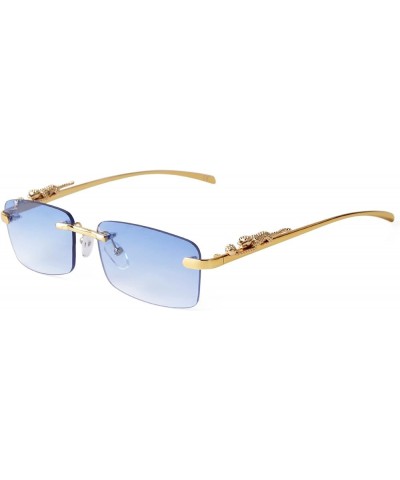 Retro Rimless Rectangle Sunglasses for Men Women Trendy Frameless Tinted Lens Eyewear Blue $9.87 Rectangular