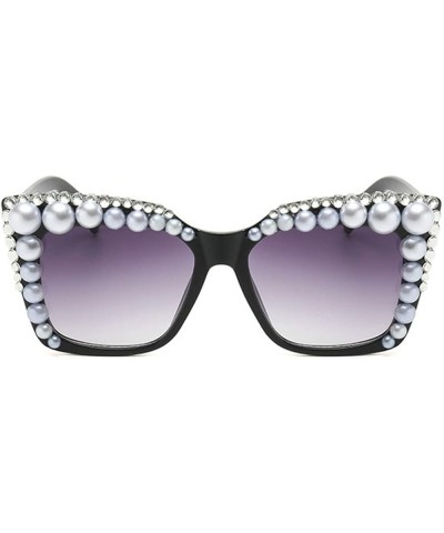 Pearl Sunglasses Women Square Rhinestone Sun Glasses Shades Retro Handmade Female Eyewear Black Gray $11.36 Square