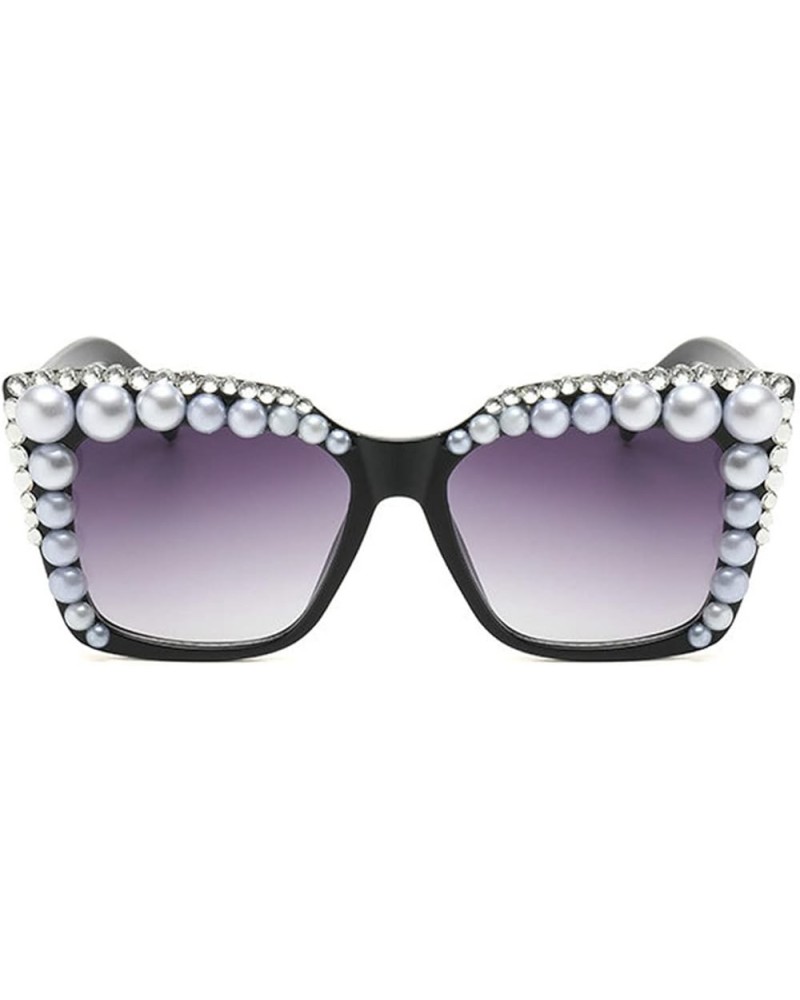 Pearl Sunglasses Women Square Rhinestone Sun Glasses Shades Retro Handmade Female Eyewear Black Gray $11.36 Square