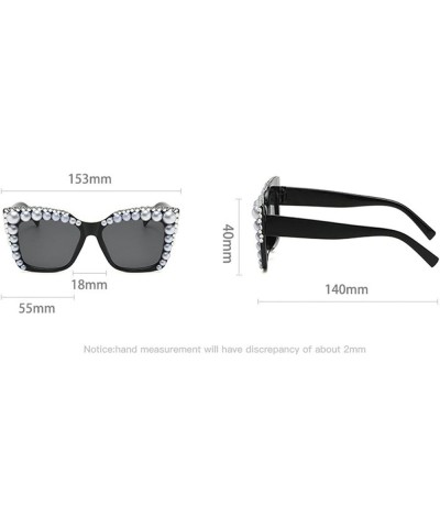 Pearl Sunglasses Women Square Rhinestone Sun Glasses Shades Retro Handmade Female Eyewear Black Gray $11.36 Square