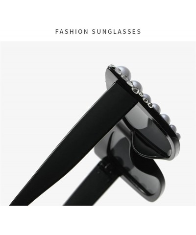 Pearl Sunglasses Women Square Rhinestone Sun Glasses Shades Retro Handmade Female Eyewear Black Gray $11.36 Square