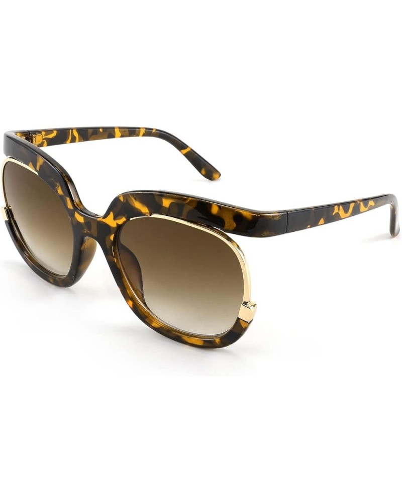 Retro Square Round Women Sunglasses Large Vintage Lady Shades B4091 Leopard $11.54 Round