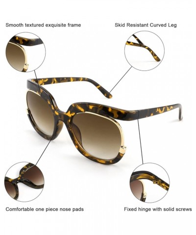 Retro Square Round Women Sunglasses Large Vintage Lady Shades B4091 Leopard $11.54 Round