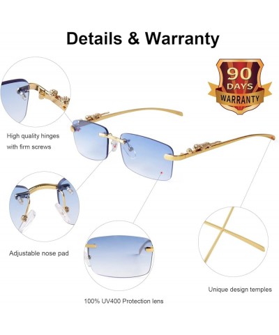 Retro Rimless Rectangle Sunglasses for Men Women Trendy Frameless Tinted Lens Eyewear Blue $9.87 Rectangular