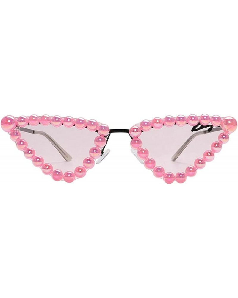 Colorful Pearl Cat Eye Sunglasses Womens Cute Trendy Triangular bling bling Sunglasses Eyewear UV Protective Pink $9.88 Cat Eye