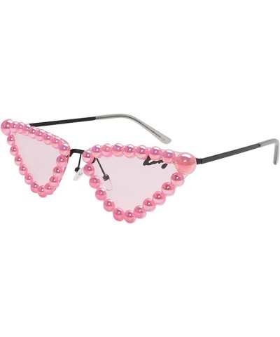 Colorful Pearl Cat Eye Sunglasses Womens Cute Trendy Triangular bling bling Sunglasses Eyewear UV Protective Pink $9.88 Cat Eye