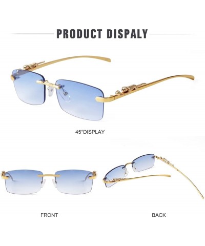 Retro Rimless Rectangle Sunglasses for Men Women Trendy Frameless Tinted Lens Eyewear Blue $9.87 Rectangular