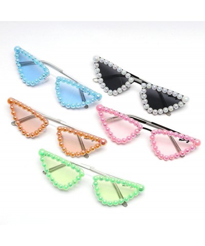 Colorful Pearl Cat Eye Sunglasses Womens Cute Trendy Triangular bling bling Sunglasses Eyewear UV Protective Pink $9.88 Cat Eye