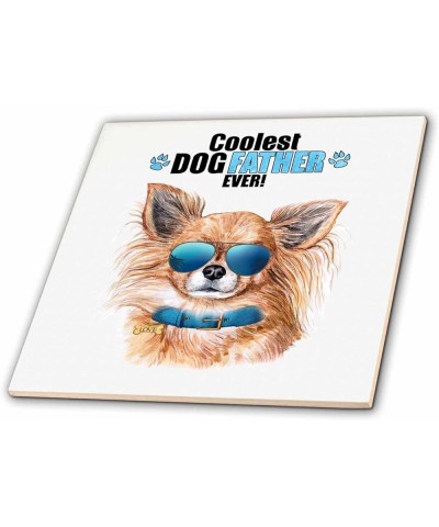 Funny Longhaired Chihuahua Dog in Sunglasses Dogfather on Fathers Day - Tiles (ct-381573-1) 4-Inch-Ceramic $9.49 Designer