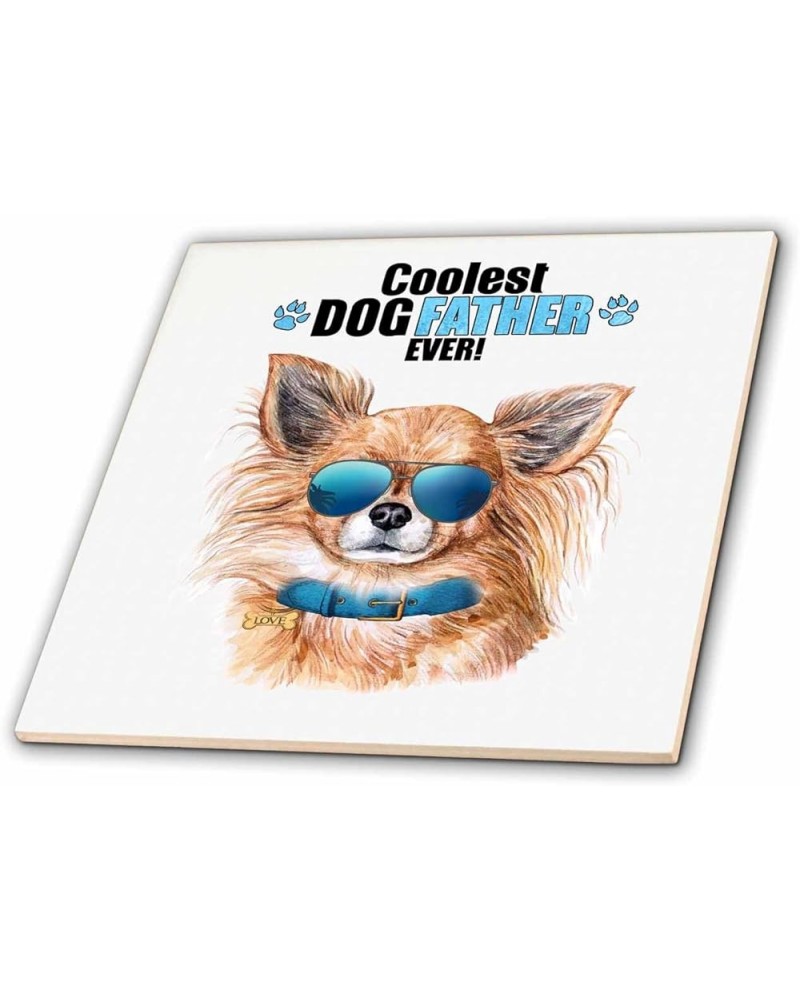 Funny Longhaired Chihuahua Dog in Sunglasses Dogfather on Fathers Day - Tiles (ct-381573-1) 4-Inch-Ceramic $9.49 Designer