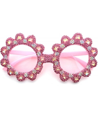 Round Flower Diamond Sunglasses For Women Luxury Candy Color Cute Pink Sun Glasses Bling Party Rhinestone Shades UV400 Pink $...