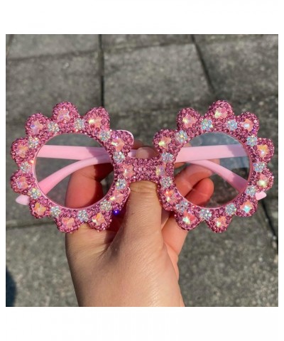 Round Flower Diamond Sunglasses For Women Luxury Candy Color Cute Pink Sun Glasses Bling Party Rhinestone Shades UV400 Pink $...