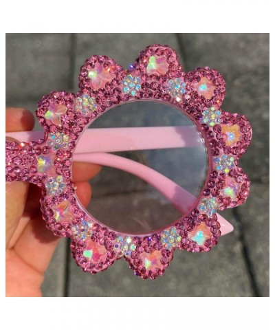 Round Flower Diamond Sunglasses For Women Luxury Candy Color Cute Pink Sun Glasses Bling Party Rhinestone Shades UV400 Pink $...