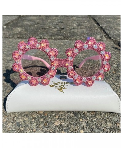 Round Flower Diamond Sunglasses For Women Luxury Candy Color Cute Pink Sun Glasses Bling Party Rhinestone Shades UV400 Pink $...