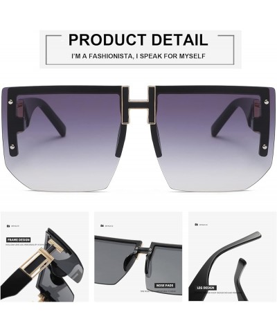 Rimless Oversized Y2K Sunglasses For Women Men UV400 Fashion Diamond Cut Vintage Square Flat Top Sun Glasses ​Shades Black Fr...