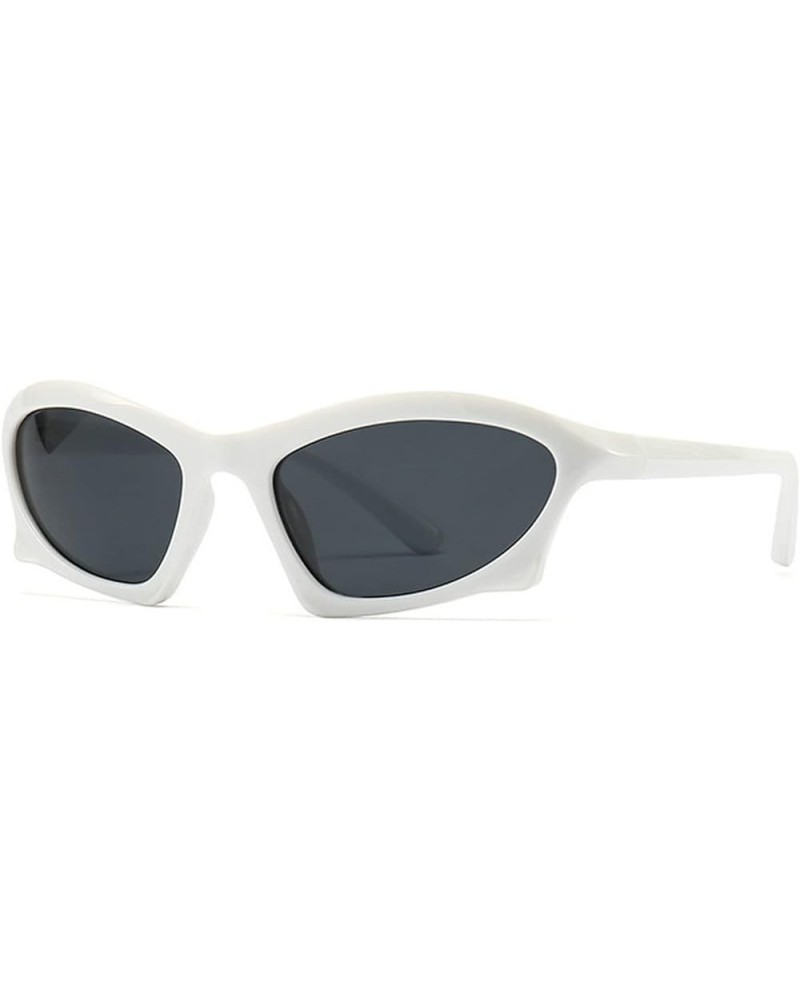 Vintage Y2K Mirror Sunglasses for Women Punk Hip Hop Cool Wrap Around Sun Glasses Men Driving Shades White-grey $10.36 Designer