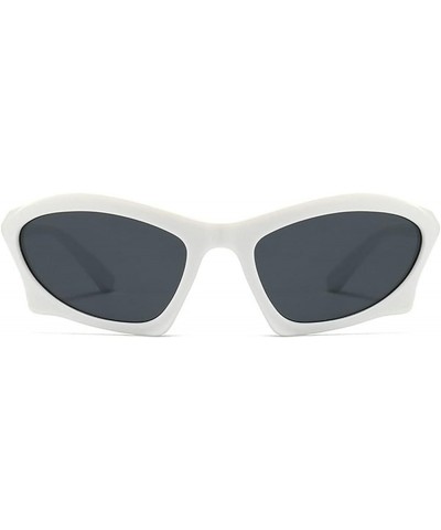 Vintage Y2K Mirror Sunglasses for Women Punk Hip Hop Cool Wrap Around Sun Glasses Men Driving Shades White-grey $10.36 Designer