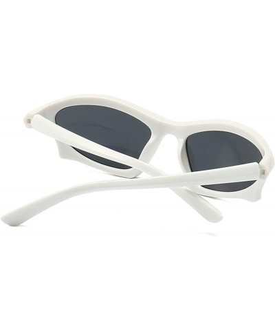 Vintage Y2K Mirror Sunglasses for Women Punk Hip Hop Cool Wrap Around Sun Glasses Men Driving Shades White-grey $10.36 Designer