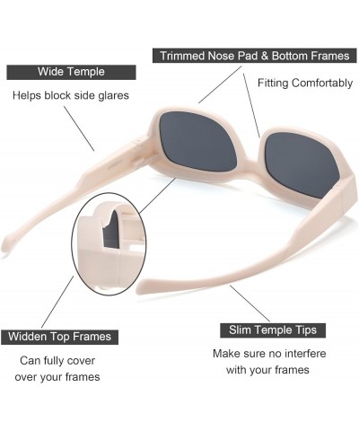 Fit Over Glasses Sunglasses for Women and Men Polarized & 100% UV Protection Beige White Frames | Grey Lens $9.68 Designer