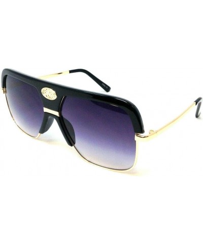 Regal Flat Top Classic Square Luxury Aviator Sunglasses Glossy Black & Gold Frame Black Gradient Lenses $8.64 Square