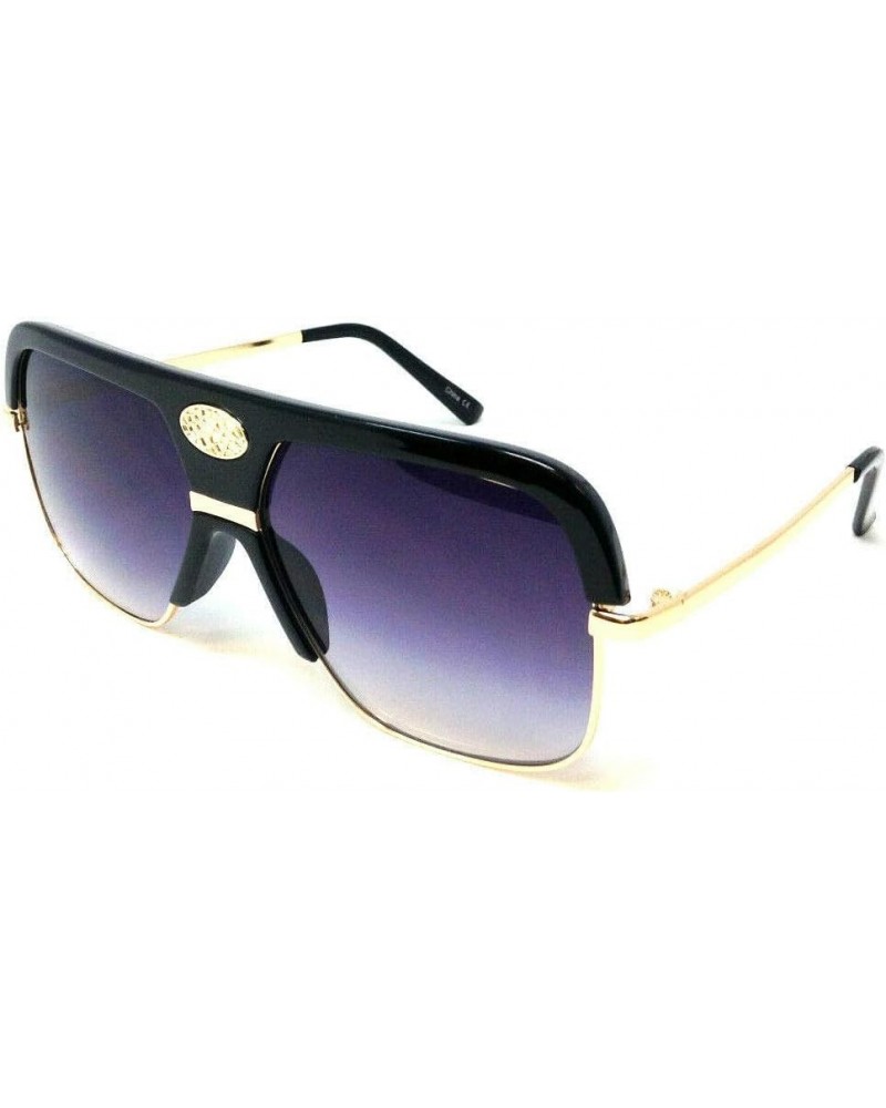 Regal Flat Top Classic Square Luxury Aviator Sunglasses Glossy Black & Gold Frame Black Gradient Lenses $8.64 Square